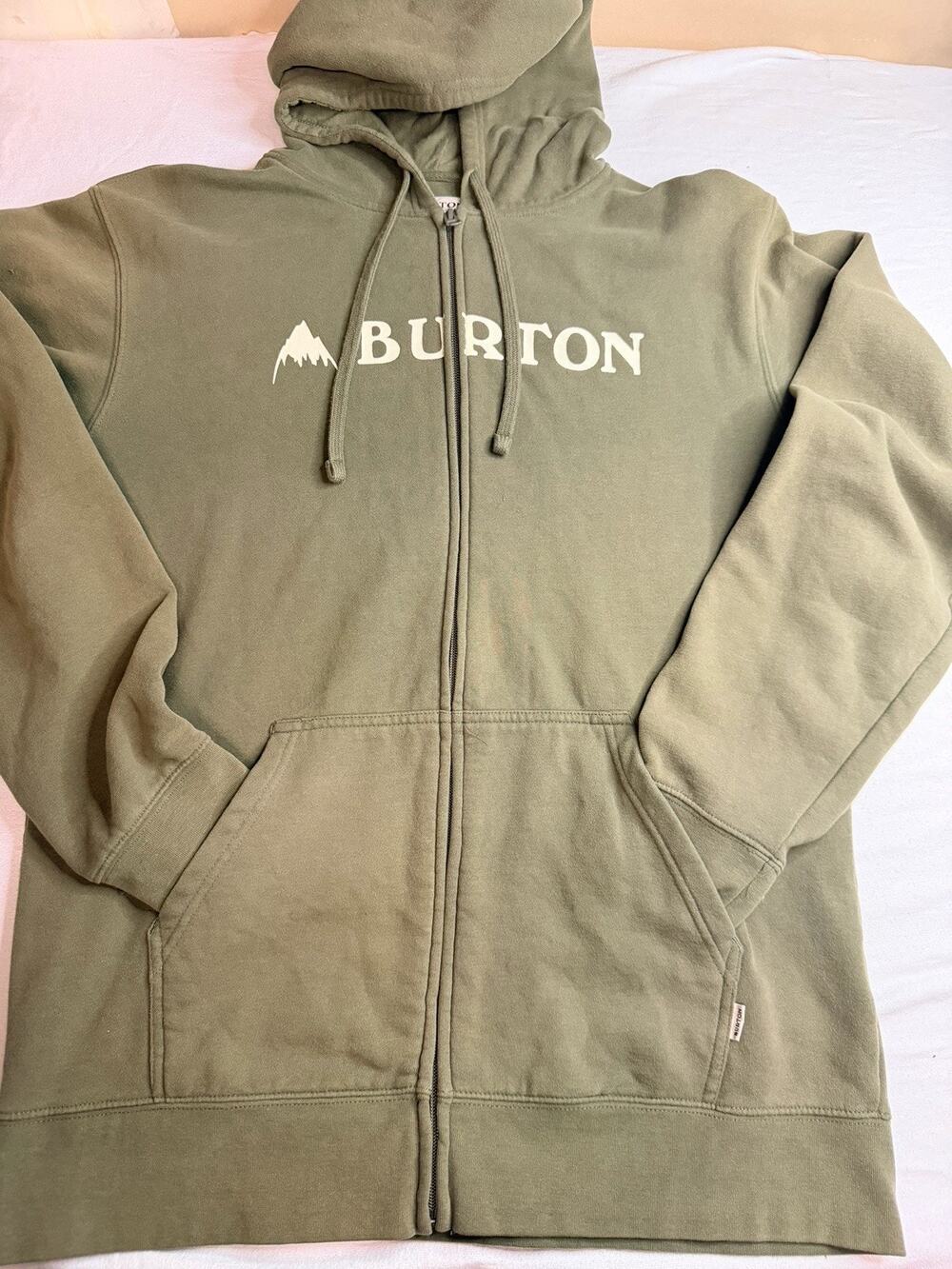 Burton Full Zip Hoodie Men’s Large Olive Green Logo Fleece Sweatshirt Ski Snow